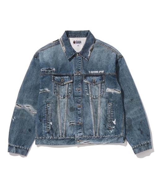 A BATHING APE(アベイシングエイプ)の「FAKE PRINT TRUCKER JACKET(ミリタリージャケット・メンズ・ブラック/ライトインディゴブルー・XX-LARGE/X-LARGE/MEDIUM/SMALL)」の2枚目の写真