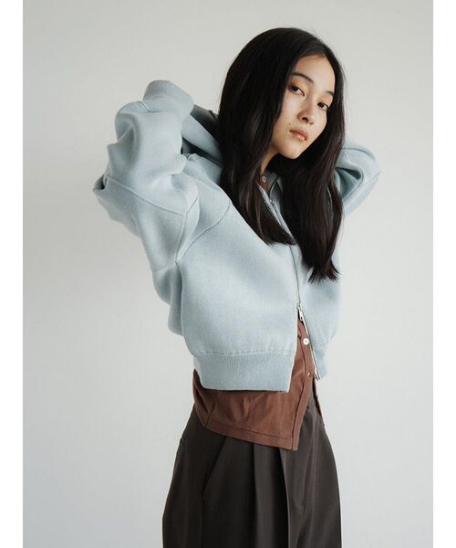 FIKA.(フィーカ)の「Cotton knit double zip hoodie(パーカー・レディース・杢グレー/オフホワイト/ブルー・MEDIUM)」の5枚目の写真