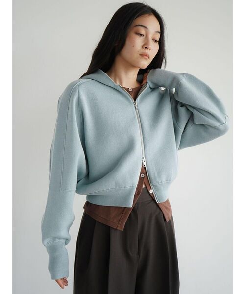 FIKA.(フィーカ)の「Cotton knit double zip hoodie(パーカー・レディース・杢グレー/オフホワイト/ブルー・MEDIUM)」の9枚目の写真