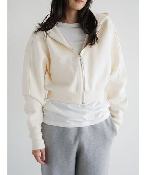 FIKA.(フィーカ)の「Cotton knit double zip hoodie(パーカー・レディース・杢グレー/オフホワイト/ブルー・MEDIUM)」の18枚目の写真