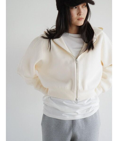 Cotton knit double zip hoodie