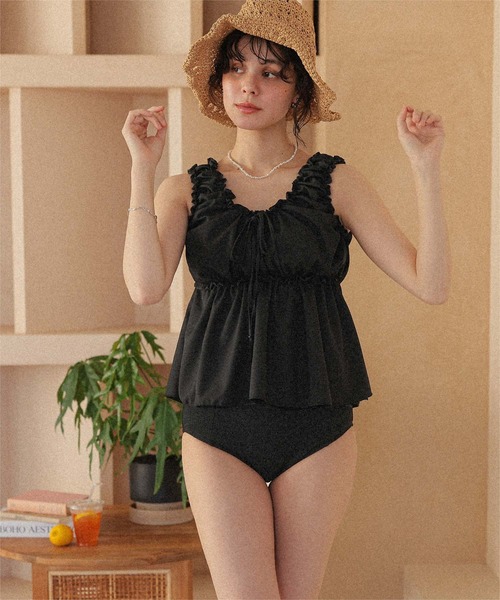 titivate(ティティベイト)の「フロントリボンペプラムビキニ/水着(水着・レディース・ブラック系その他/アイボリー/ブラック/ストライプ/ドット・XL/L/M/S)」の7枚目の写真