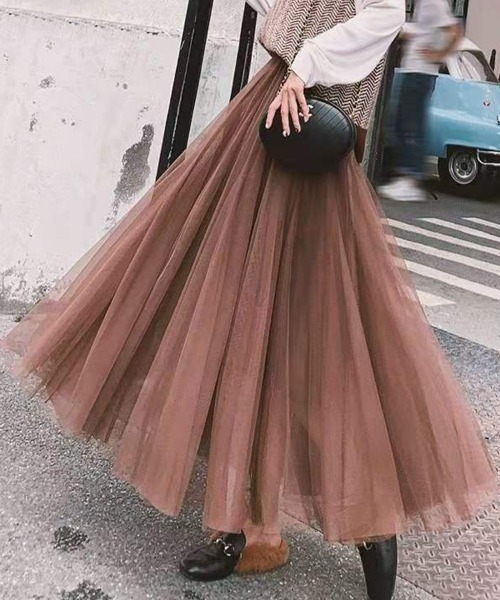 Flugge(フラッジー)の「オーガンジーロングスカート(スカート・レディース・ブラウン/ブラック・LARGE/MEDIUM)」の3枚目の写真
