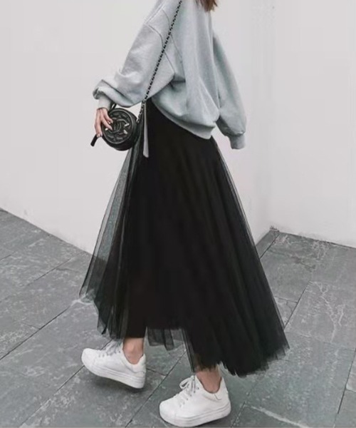 Flugge(フラッジー)の「オーガンジーロングスカート(スカート・レディース・ブラウン/ブラック・LARGE/MEDIUM)」の4枚目の写真
