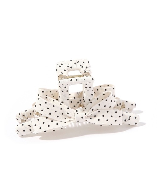 Heather（ヘザー）の「ドットリボンバンス　636732（バレッタ/ヘアクリップ・レディース・ブラック/アイボリー・ONE SIZE）」の2枚目の写真