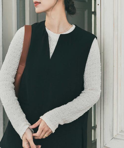 URBAN RESEARCH DOORS（アーバンリサーチドアーズ）の「ポコポコレースロングTシャツ（Tシャツ/カットソー・レディース・オフホワイト/ブラック・FREE）」の2枚目の写真