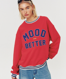 COLLEGE STRIPED RIB SWEATSHIRT RED
