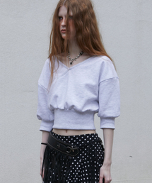 NOT KNOWING（ノットノーイング）の「Crossed Crop Sweatshirt (MELANGE WHITE)（Tシャツ/カットソー）」