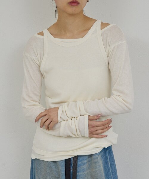 GALLARDAGALANTE(ガリャルダガランテ)の「【PEAS】カバーテレコタンク(タンクトップ・レディース・ホワイト/アイボリー・FREE)」の3枚目の写真