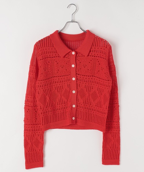 PAGEBOY(ページボーイ)の「クロシェライクエリツキカーディガン(カーディガン/ボレロ・レディース・レッド/オフホワイト/ブラック・FREE)」の5枚目の写真