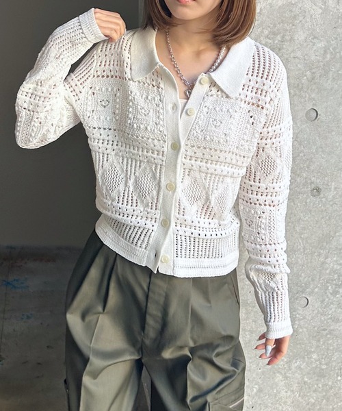 PAGEBOY(ページボーイ)の「クロシェライクエリツキカーディガン(カーディガン/ボレロ・レディース・レッド/オフホワイト/ブラック・FREE)」の8枚目の写真