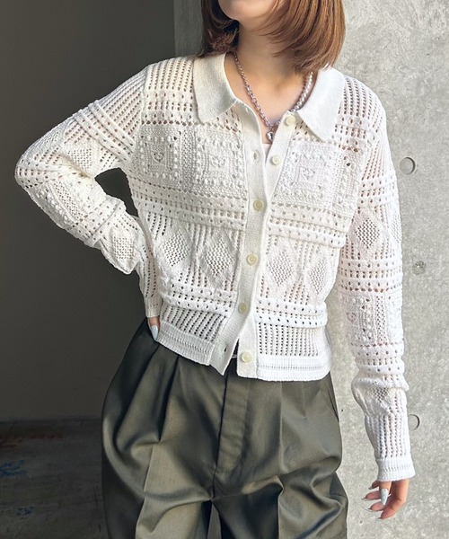 PAGEBOY(ページボーイ)の「クロシェライクエリツキカーディガン(カーディガン/ボレロ・レディース・レッド/オフホワイト/ブラック・FREE)」の9枚目の写真