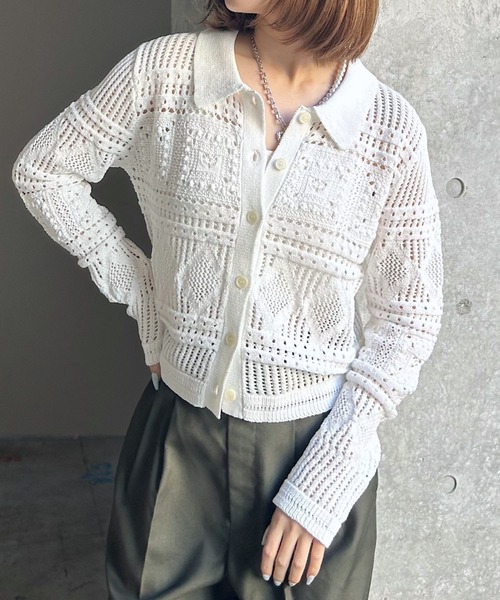 PAGEBOY(ページボーイ)の「クロシェライクエリツキカーディガン(カーディガン/ボレロ・レディース・レッド/オフホワイト/ブラック・FREE)」の7枚目の写真