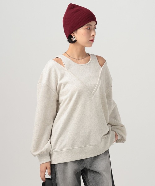 BAYFLOW(ベイフロー)の「フェイクレイヤードオフショルプルオーバー(Tシャツ/カットソー・レディース・ブラック/オフホワイト・FREE)」の1枚目の写真