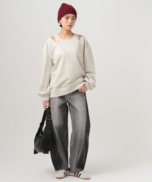 BAYFLOW(ベイフロー)の「フェイクレイヤードオフショルプルオーバー(Tシャツ/カットソー・レディース・ブラック/オフホワイト・FREE)」の13枚目の写真