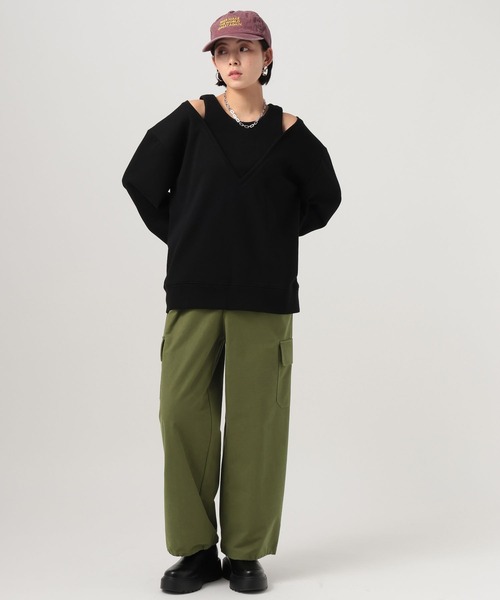 BAYFLOW(ベイフロー)の「フェイクレイヤードオフショルプルオーバー(Tシャツ/カットソー・レディース・ブラック/オフホワイト・FREE)」の19枚目の写真