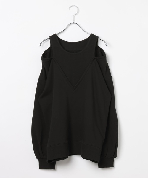 BAYFLOW(ベイフロー)の「フェイクレイヤードオフショルプルオーバー(Tシャツ/カットソー・レディース・ブラック/オフホワイト・FREE)」の3枚目の写真