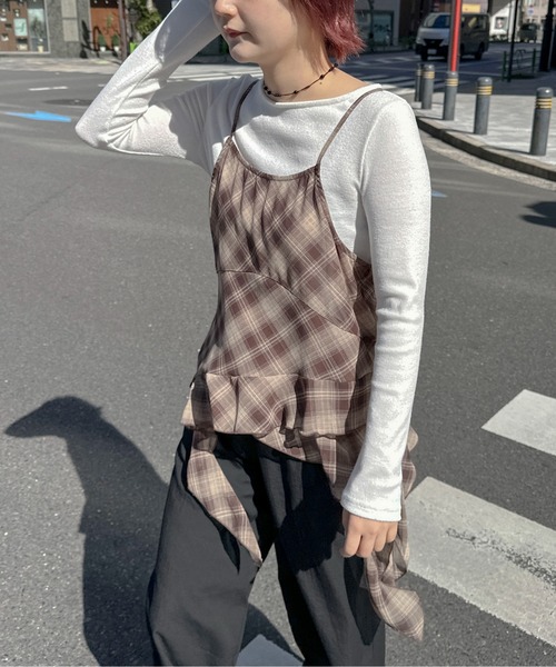 PILIT(ピリット)の「バイアスチェック フリルキャミソール(シャツ/ブラウス・レディース・ブラウン/ブラック・MEDIUM)」の19枚目の写真