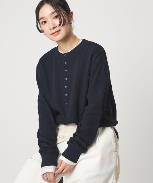 green label relaxing（グリーンレーベルリラクシング）の「【WEB限定】＜at ease＞ワッフル ヘンリーネック ロングスリーブ カットソー（Tシャツ/カットソー・レディース・オフホワイト/ライトピンク/ネイビー・FREE）」の3枚目の写真