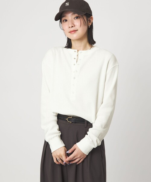 green label relaxing（グリーンレーベルリラクシング）の「【WEB限定】＜at ease＞ワッフル ヘンリーネック ロングスリーブ カットソー（Tシャツ/カットソー・レディース・オフホワイト/ライトピンク/ネイビー・FREE）」の5枚目の写真
