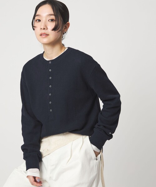 green label relaxing（グリーンレーベルリラクシング）の「【WEB限定】＜at ease＞ワッフル ヘンリーネック ロングスリーブ カットソー（Tシャツ/カットソー・レディース・オフホワイト/ライトピンク/ネイビー・FREE）」の12枚目の写真