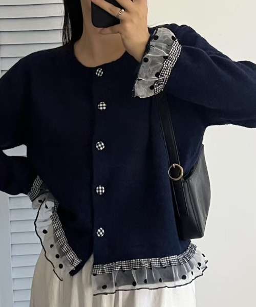 LAC-VERT（ラック・ヴェール）の「チュールドットカーディガン（カーディガン/ボレロ・レディース・グレー/ネイビー/アイボリー/ブルー・FREE）」の3枚目の写真