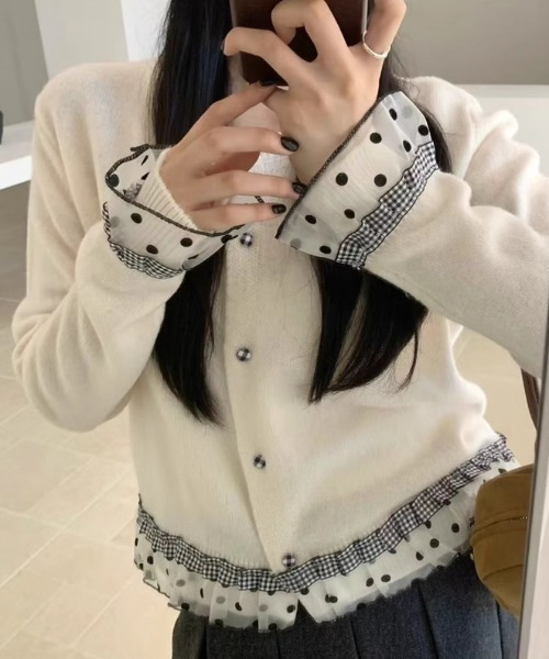 LAC-VERT（ラック・ヴェール）の「チュールドットカーディガン（カーディガン/ボレロ・レディース・グレー/ネイビー/アイボリー/ブルー・FREE）」の2枚目の写真