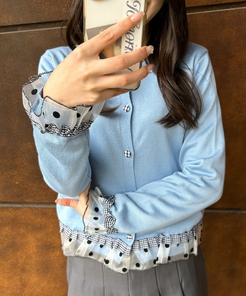 LAC-VERT（ラック・ヴェール）の「チュールドットカーディガン（カーディガン/ボレロ・レディース・グレー/ネイビー/アイボリー/ブルー・FREE）」の11枚目の写真