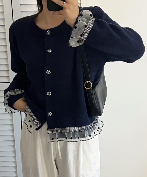 LAC-VERT（ラック・ヴェール）の「チュールドットカーディガン（カーディガン/ボレロ・レディース・グレー/ネイビー/アイボリー/ブルー・FREE）」の14枚目の写真