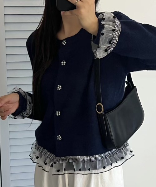 LAC-VERT（ラック・ヴェール）の「チュールドットカーディガン（カーディガン/ボレロ・レディース・グレー/ネイビー/アイボリー/ブルー・FREE）」の15枚目の写真