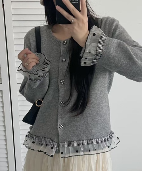 LAC-VERT（ラック・ヴェール）の「チュールドットカーディガン（カーディガン/ボレロ・レディース・グレー/ネイビー/アイボリー/ブルー・FREE）」の20枚目の写真