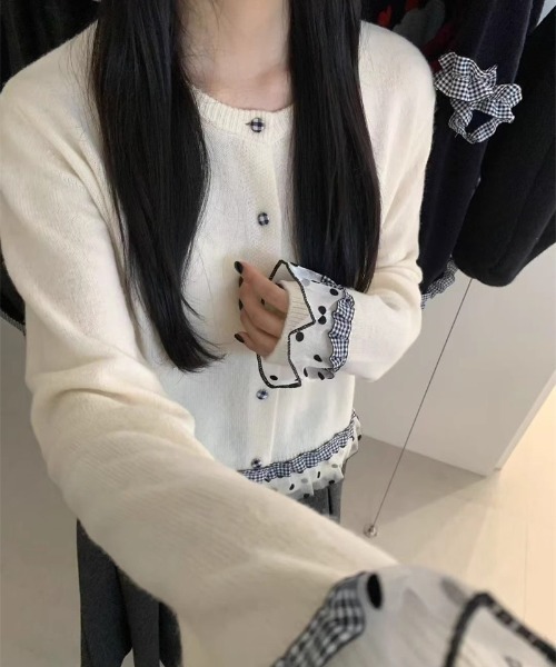 LAC-VERT（ラック・ヴェール）の「チュールドットカーディガン（カーディガン/ボレロ・レディース・グレー/ネイビー/アイボリー/ブルー・FREE）」の6枚目の写真