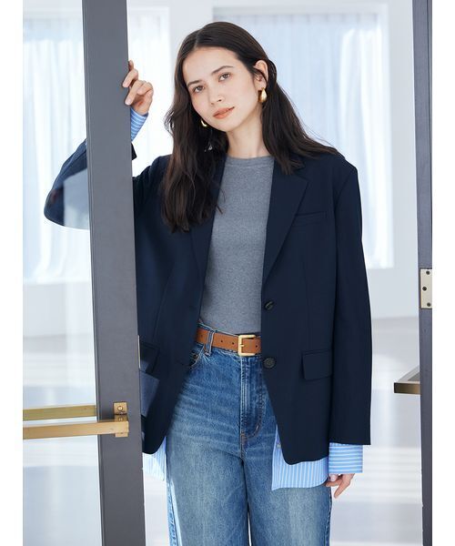 Mila Owen（ミラオーウェン）の「シャツレイヤードジャケット（テーラードジャケット・レディース・グレー/ネイビー/ベージュ・1/0）」の6枚目の写真