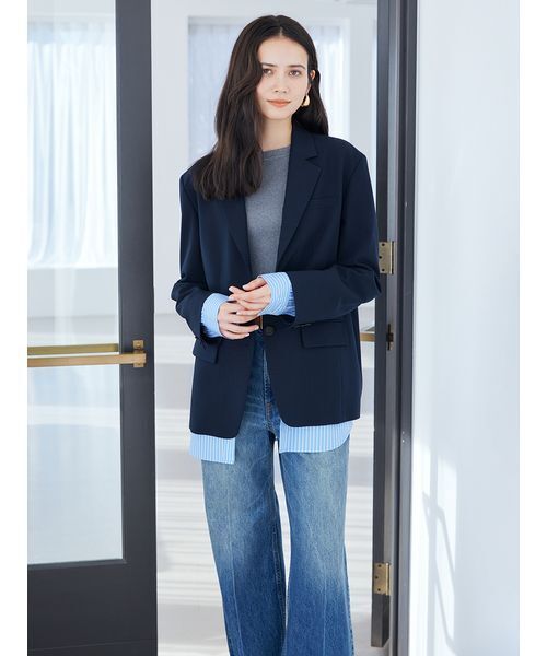 Mila Owen（ミラオーウェン）の「シャツレイヤードジャケット（テーラードジャケット・レディース・グレー/ネイビー/ベージュ・1/0）」の8枚目の写真