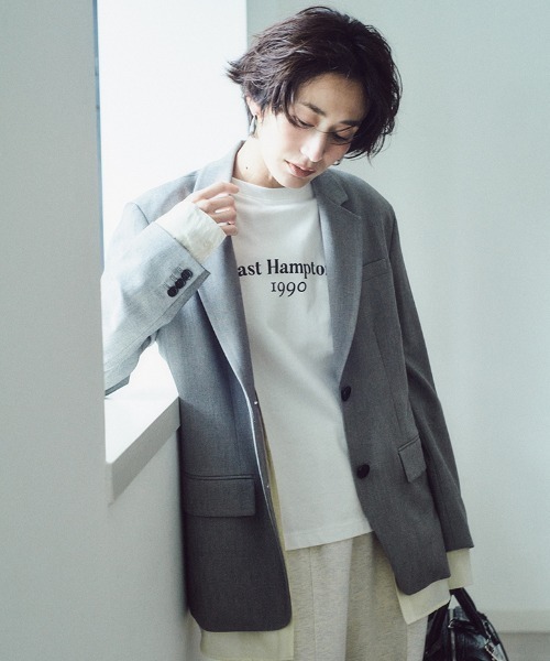 Mila Owen（ミラオーウェン）の「シャツレイヤードジャケット（テーラードジャケット・レディース・グレー/ネイビー/ベージュ・1/0）」の2枚目の写真