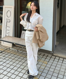 ルーズフィットブーツカットデニムパンツホワイトCOWPT002WHITE