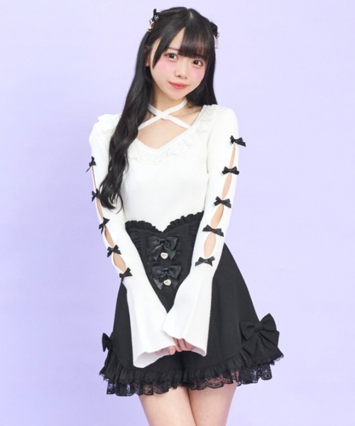 Secret Honey（シークレットハニー）の「袖スリットニットトップス（ニット/セーター・レディース・ブラック/ピンク/オフホワイト・FREE）」の2枚目の写真