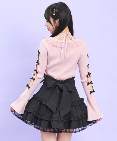 Secret Honey（シークレットハニー）の「袖スリットニットトップス（ニット/セーター・レディース・ブラック/ピンク/オフホワイト・FREE）」の6枚目の写真