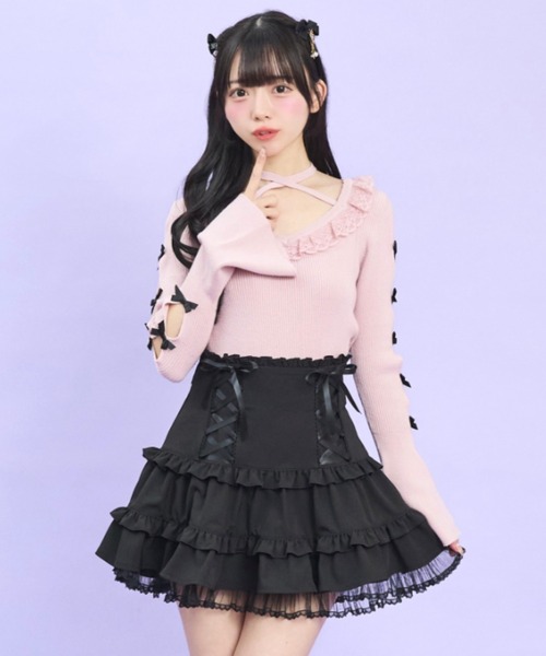 Secret Honey（シークレットハニー）の「袖スリットニットトップス（ニット/セーター・レディース・ブラック/ピンク/オフホワイト・FREE）」の5枚目の写真