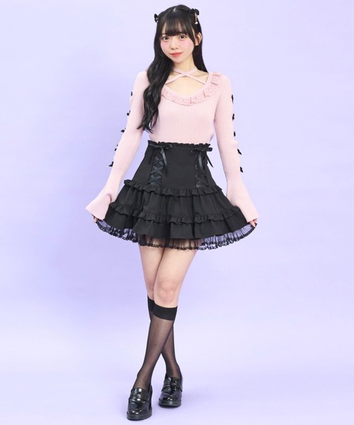 Secret Honey（シークレットハニー）の「袖スリットニットトップス（ニット/セーター・レディース・ブラック/ピンク/オフホワイト・FREE）」の4枚目の写真