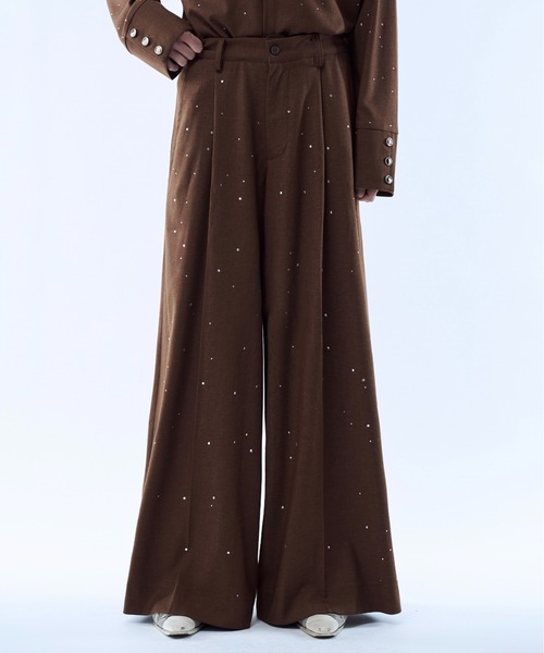 seyto サイズ1 / ラインストーンディティールワイドストレートパンツ Rhinestone detail wide straight pants / ラインストーンディティール