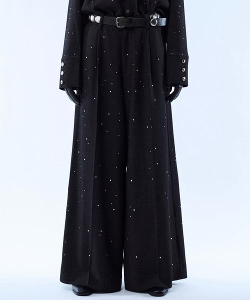 Rhinestone detail wide straight pants / ラインストーンディティール
