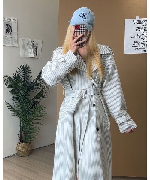 inst.ALL(インストール)の「ストライプ柄ロングトレンチコート(トレンチコート・レディース・ホワイト・M)」の14枚目の写真