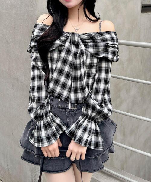 INGNI（イング）の「リボンオフショルチェック柄ブラウス（シャツ/ブラウス・レディース・ネイビー系2/ブラック系・M）」の22枚目の写真