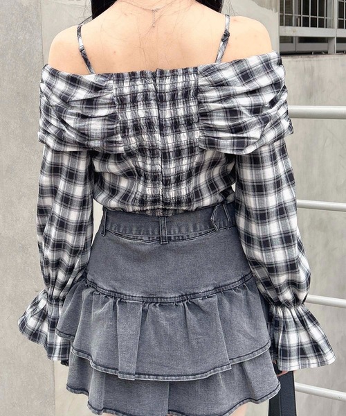 INGNI（イング）の「リボンオフショルチェック柄ブラウス（シャツ/ブラウス・レディース・ネイビー系2/ブラック系・M）」の7枚目の写真