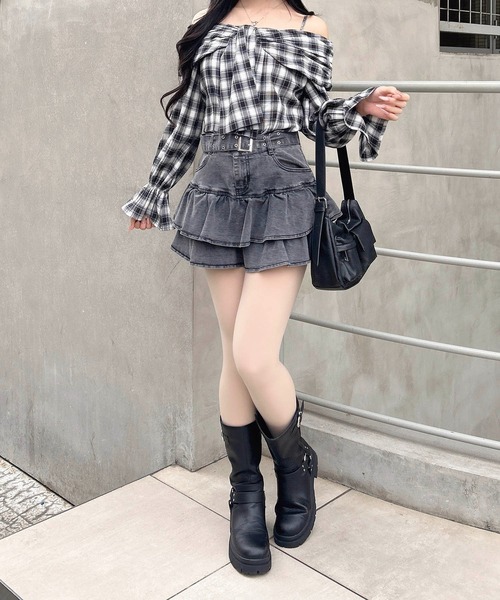 INGNI（イング）の「リボンオフショルチェック柄ブラウス（シャツ/ブラウス・レディース・ネイビー系2/ブラック系・M）」の9枚目の写真