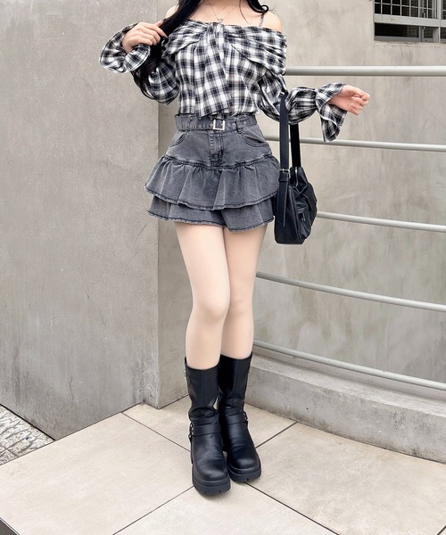 INGNI（イング）の「リボンオフショルチェック柄ブラウス（シャツ/ブラウス・レディース・ネイビー系2/ブラック系・M）」の10枚目の写真