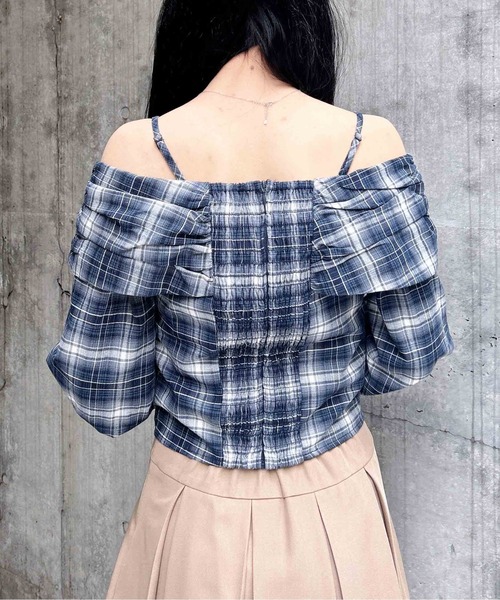 INGNI（イング）の「リボンオフショルチェック柄ブラウス（シャツ/ブラウス・レディース・ネイビー系2/ブラック系・M）」の15枚目の写真