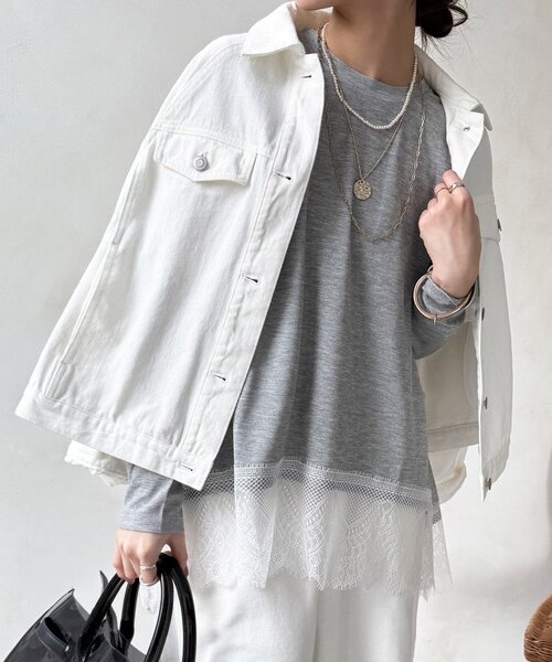 DouDou(ドゥドゥ)の「【WEB限定/セットアップ可能】裾レーストップス(Tシャツ/カットソー・レディース・グレー/オフホワイト/ブラック・FREE)」の3枚目の写真