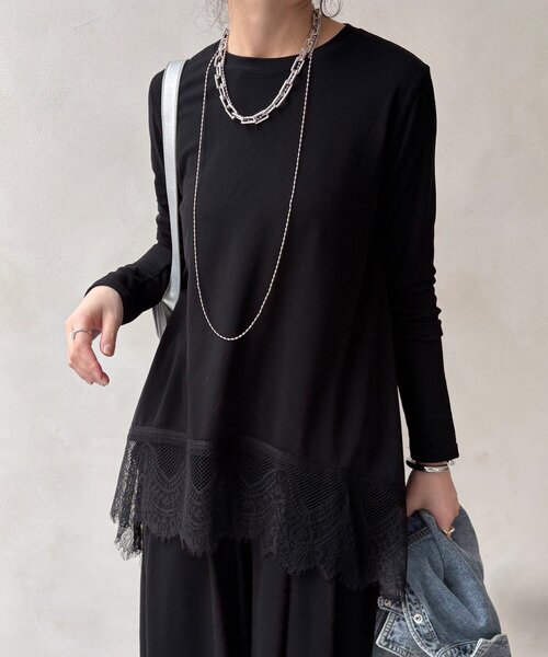 DouDou(ドゥドゥ)の「【WEB限定/セットアップ可能】裾レーストップス(Tシャツ/カットソー・レディース・グレー/オフホワイト/ブラック・FREE)」の10枚目の写真